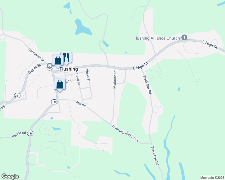 map of restaurants, bars, coffee shops, grocery stores, and more near 121 Markatan Street in Flushing