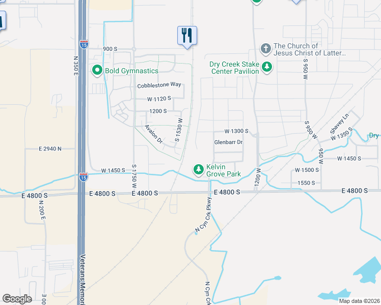 map of restaurants, bars, coffee shops, grocery stores, and more near 1364 South 1500 West in Springville