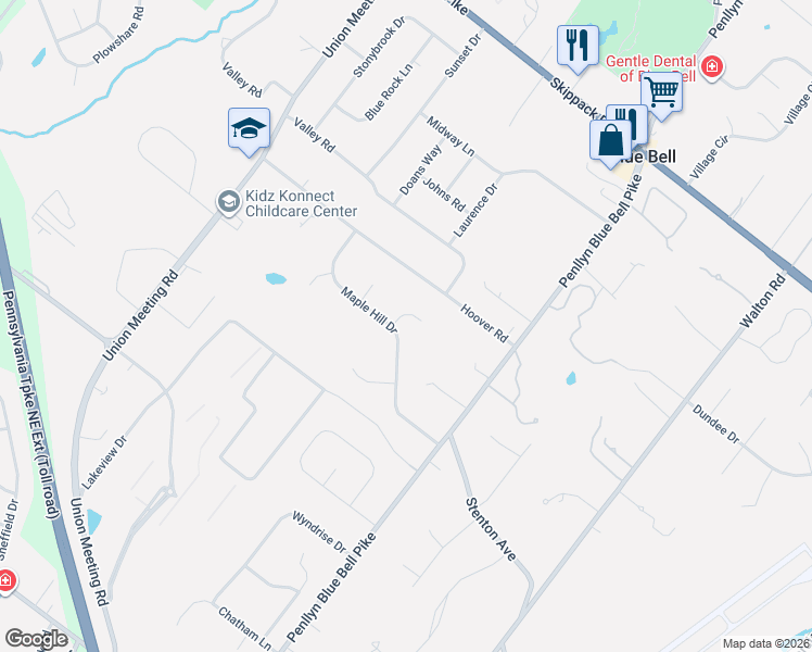 map of restaurants, bars, coffee shops, grocery stores, and more near 705 Maple Hill Drive in Blue Bell