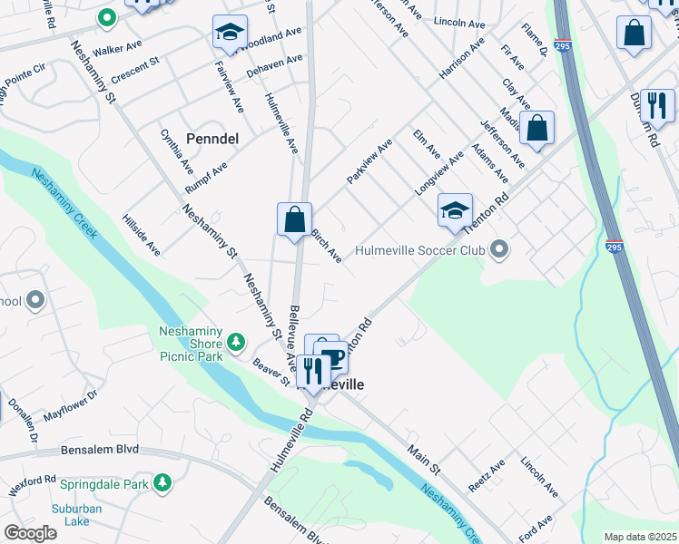 map of restaurants, bars, coffee shops, grocery stores, and more near 806 Birch Avenue in Langhorne