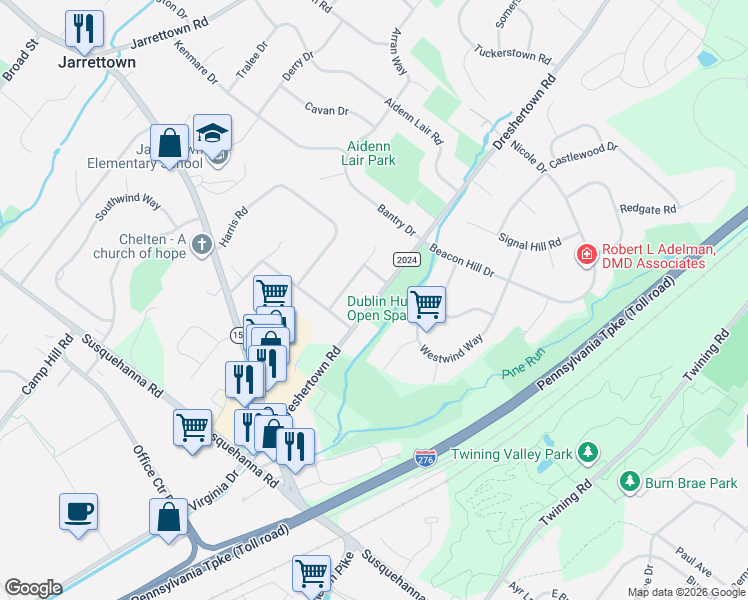map of restaurants, bars, coffee shops, grocery stores, and more near  in Montgomery County