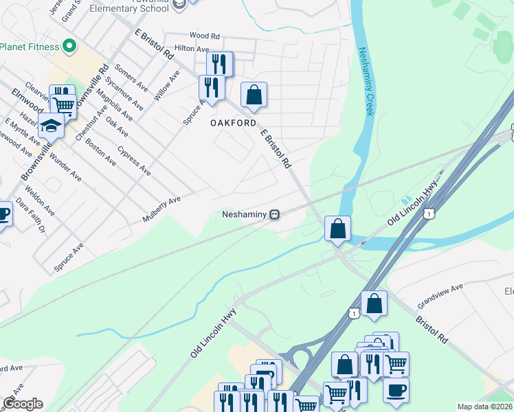 map of restaurants, bars, coffee shops, grocery stores, and more near in Bucks County