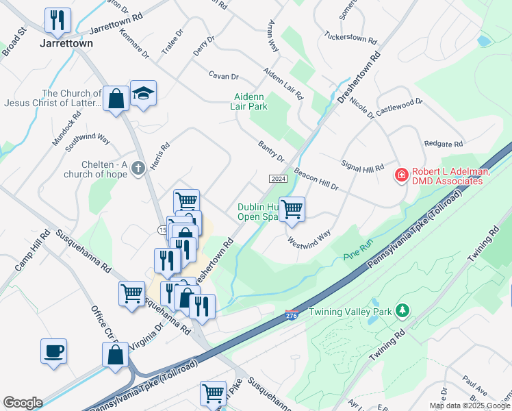 map of restaurants, bars, coffee shops, grocery stores, and more near in Dresher