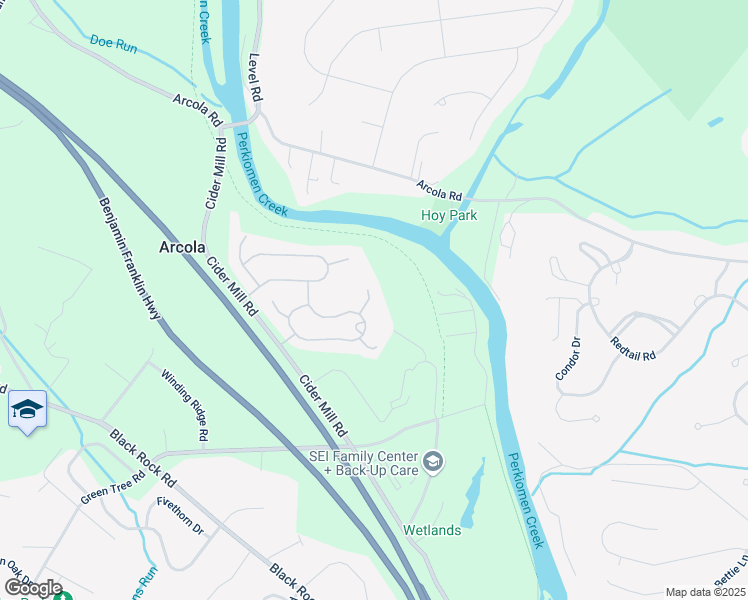 map of restaurants, bars, coffee shops, grocery stores, and more near 16 Penmore Place in Collegeville