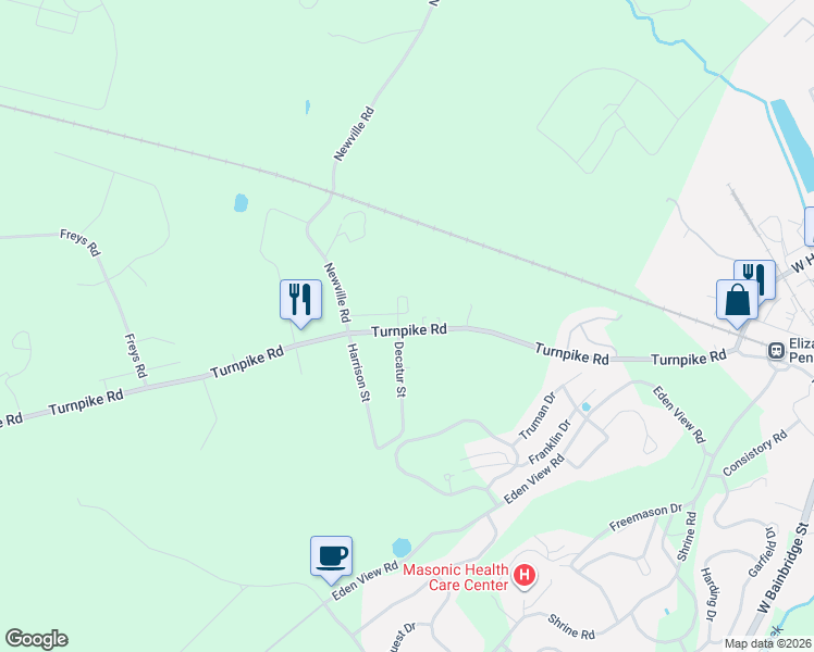 map of restaurants, bars, coffee shops, grocery stores, and more near 901 Turnpike Road in Elizabethtown