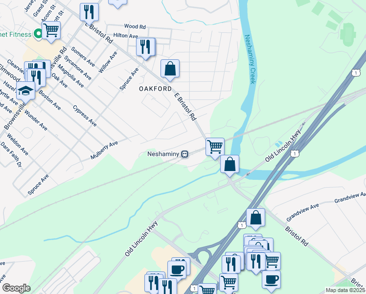 map of restaurants, bars, coffee shops, grocery stores, and more near in Bucks County