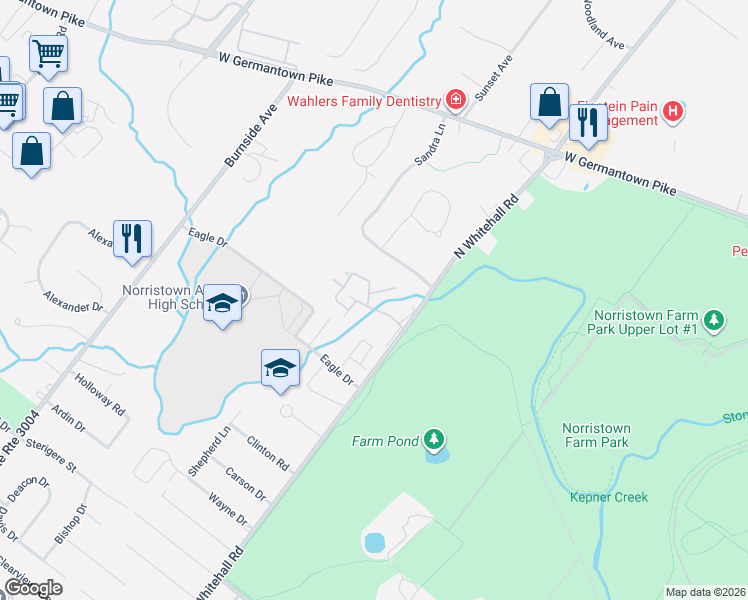 map of restaurants, bars, coffee shops, grocery stores, and more near 221 Stonybrook Drive in Norristown