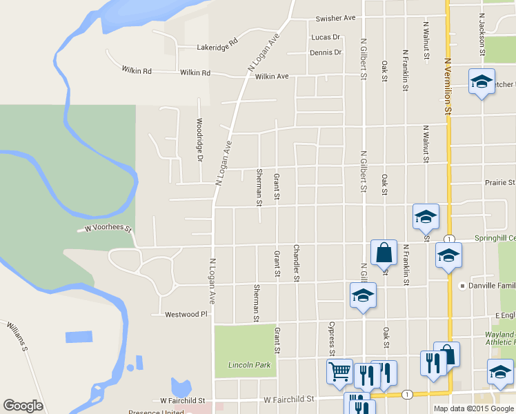 map of restaurants, bars, coffee shops, grocery stores, and more near 904 West Columbia Street in Danville