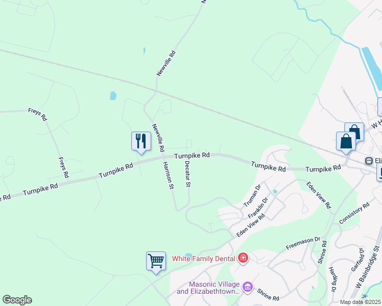 map of restaurants, bars, coffee shops, grocery stores, and more near 817 Turnpike Road in Elizabethtown