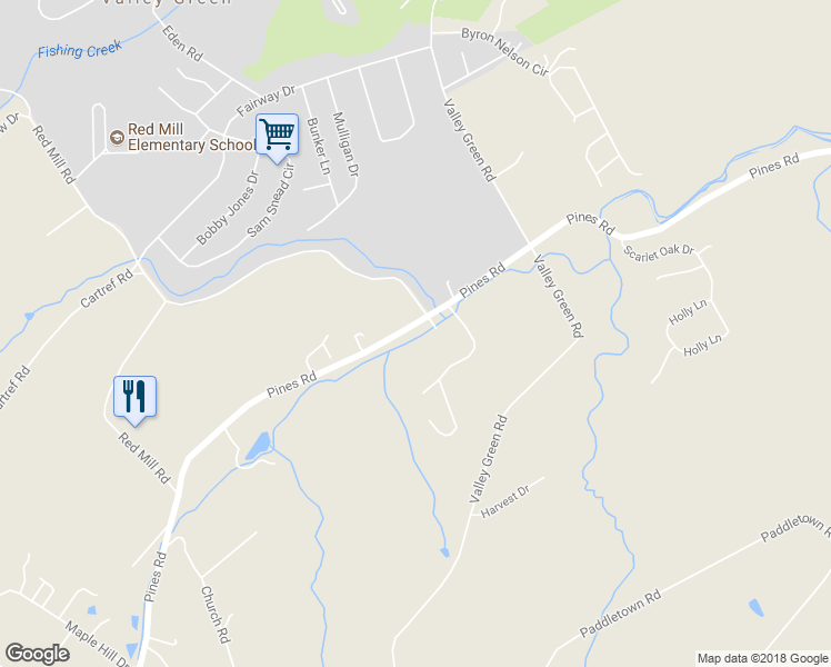 map of restaurants, bars, coffee shops, grocery stores, and more near 940 Pines Road in Goldsboro