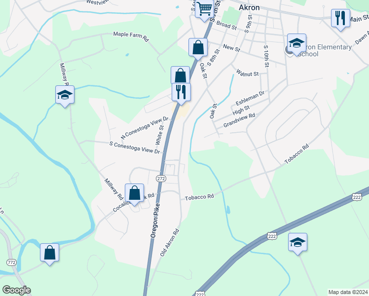 map of restaurants, bars, coffee shops, grocery stores, and more near 481 South 9th Street in Akron