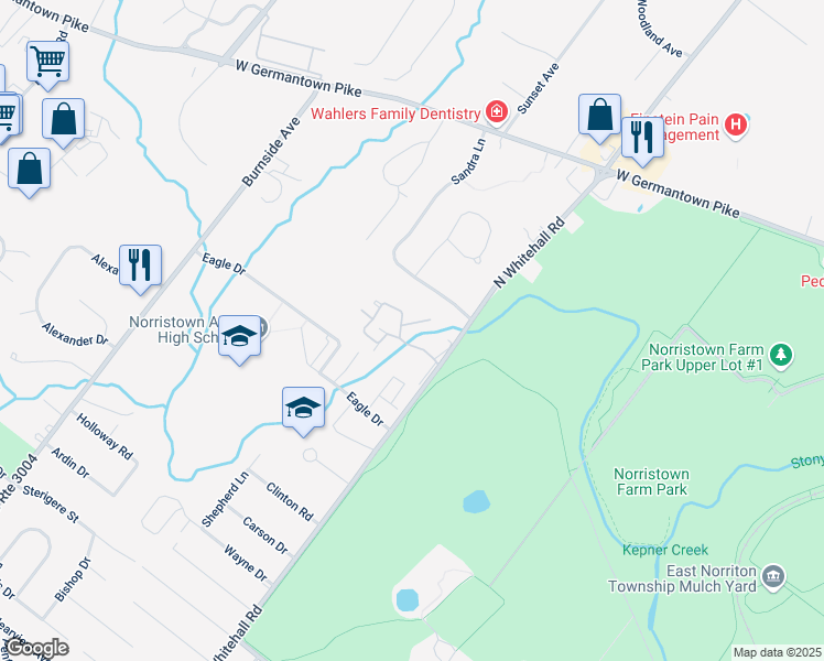 map of restaurants, bars, coffee shops, grocery stores, and more near 215 Stonybrook Drive in Eagleville