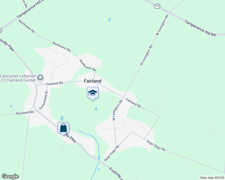 map of restaurants, bars, coffee shops, grocery stores, and more near 140 Fairland Road in Lititz