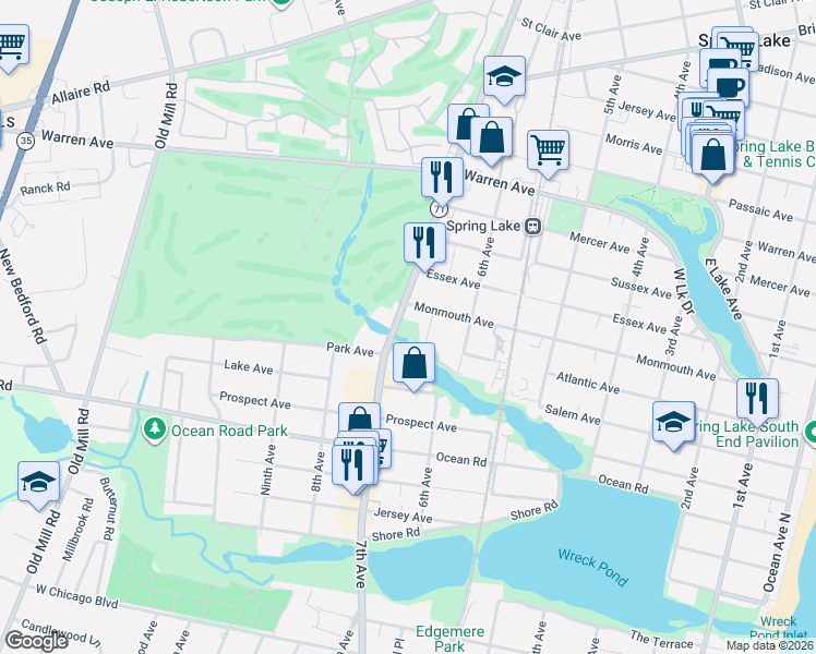 map of restaurants, bars, coffee shops, grocery stores, and more near 507 7th Avenue in Spring Lake