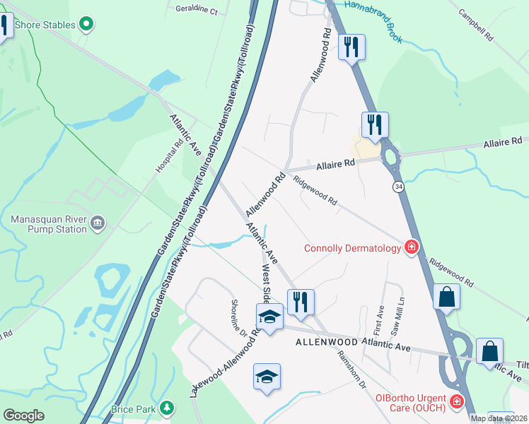 map of restaurants, bars, coffee shops, grocery stores, and more near 3245 Rambling Hill Court in Allenwood