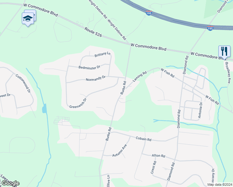 map of restaurants, bars, coffee shops, grocery stores, and more near 618 Burke Road in Jackson Township