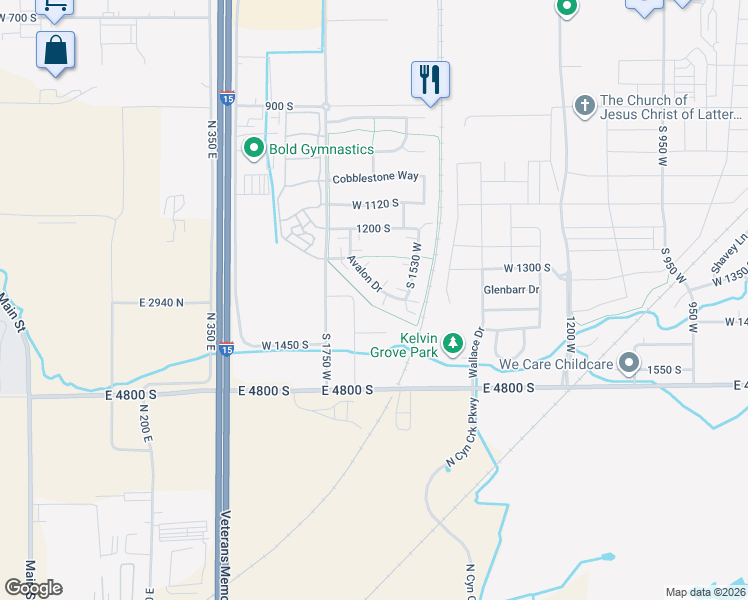 map of restaurants, bars, coffee shops, grocery stores, and more near 1368 Avalon Dr in Springville