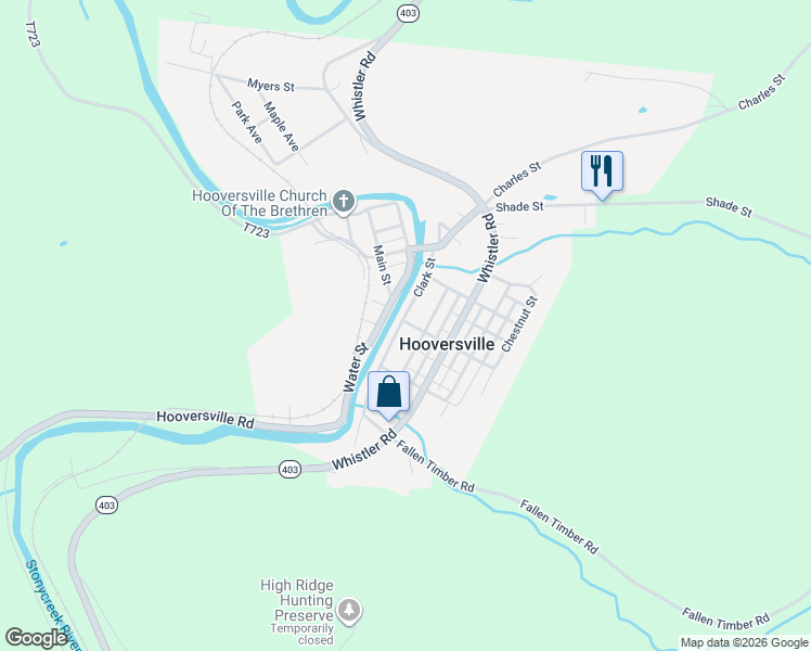 map of restaurants, bars, coffee shops, grocery stores, and more near 300 Clark Street in Hooversville