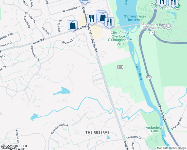 map of restaurants, bars, coffee shops, grocery stores, and more near 8820 Birgham Court South in Dublin