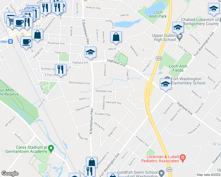 map of restaurants, bars, coffee shops, grocery stores, and more near 606 Randolph Avenue in Fort Washington