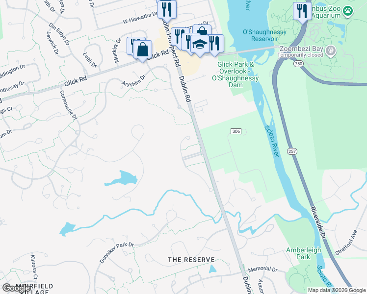 map of restaurants, bars, coffee shops, grocery stores, and more near 8820 Birgham Court South in Dublin