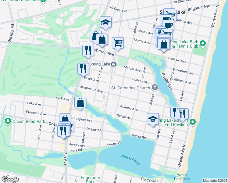 map of restaurants, bars, coffee shops, grocery stores, and more near 508 Monmouth Avenue in Spring Lake