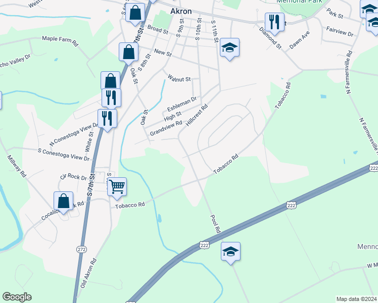 map of restaurants, bars, coffee shops, grocery stores, and more near 330 Pool Road in Ephrata