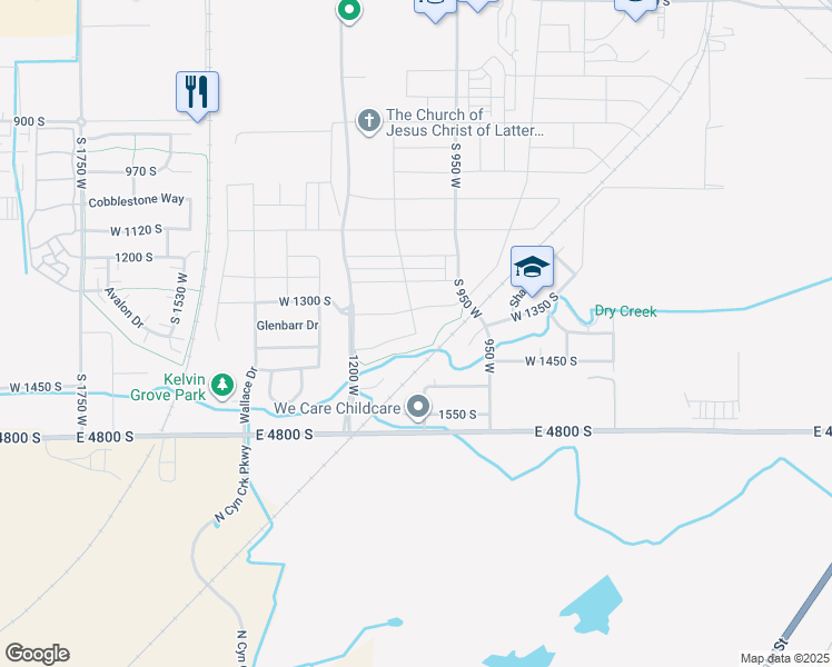 map of restaurants, bars, coffee shops, grocery stores, and more near 1417 South 1100 West in Springville