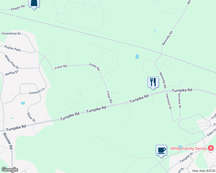 map of restaurants, bars, coffee shops, grocery stores, and more near 64 Freys Road in Elizabethtown
