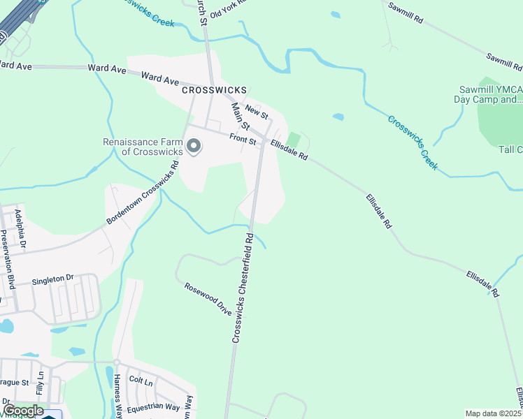 map of restaurants, bars, coffee shops, grocery stores, and more near 29 Crosswicks Chesterfield Road in Crosswicks