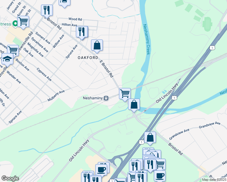 map of restaurants, bars, coffee shops, grocery stores, and more near 4417 Grove Avenue in Feasterville-Trevose