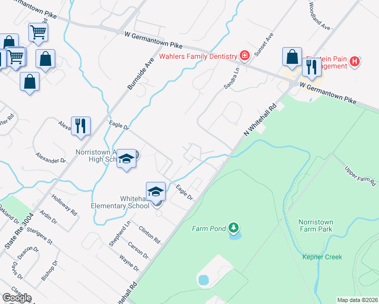 map of restaurants, bars, coffee shops, grocery stores, and more near 221 Stonybrook Drive in Norristown