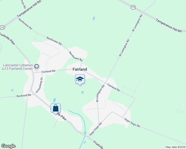 map of restaurants, bars, coffee shops, grocery stores, and more near 140 Fairland Road in Lititz