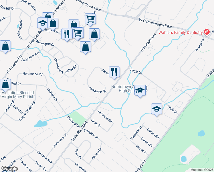 map of restaurants, bars, coffee shops, grocery stores, and more near 410 Steven Street in Eagleville