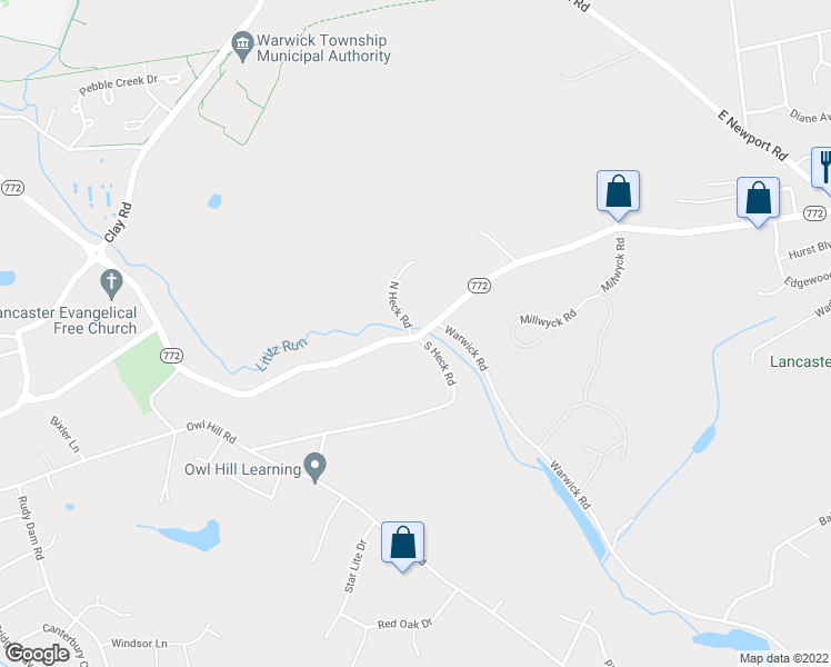 map of restaurants, bars, coffee shops, grocery stores, and more near 1201 Rothsville Road in Lititz