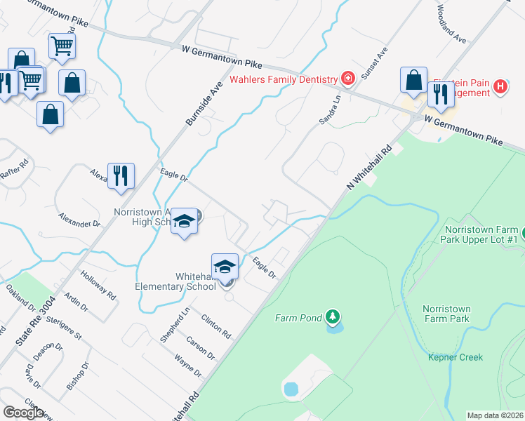 map of restaurants, bars, coffee shops, grocery stores, and more near 820 Stonybrook Drive in Eagleville