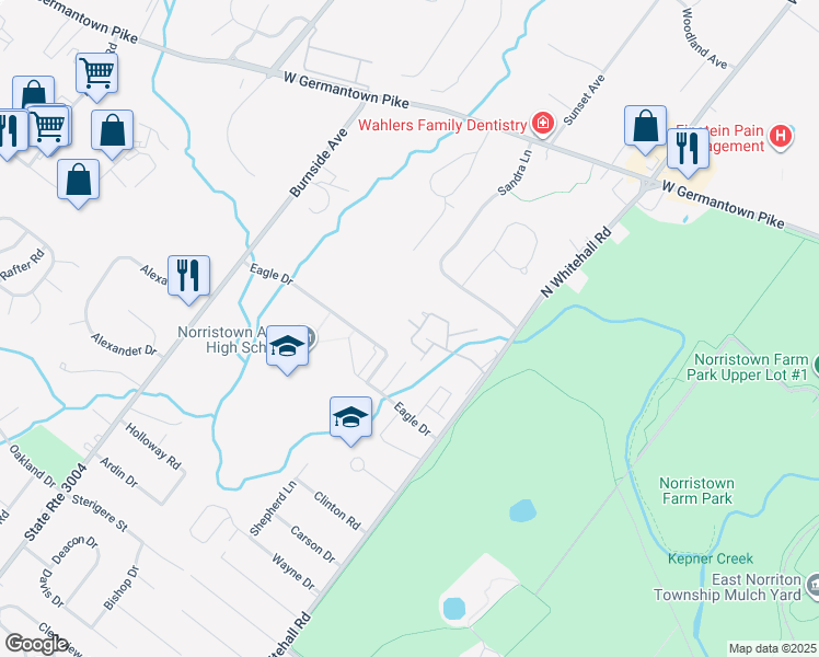 map of restaurants, bars, coffee shops, grocery stores, and more near 820 Stonybrook Drive in Eagleville