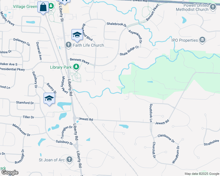 map of restaurants, bars, coffee shops, grocery stores, and more near 476 Welwyn Drive in Powell