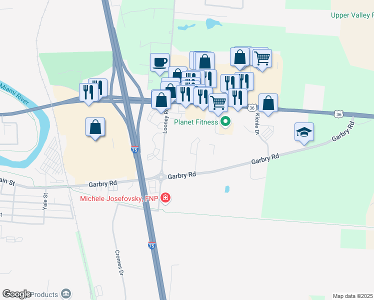 map of restaurants, bars, coffee shops, grocery stores, and more near 1244 Garbry Road in Piqua