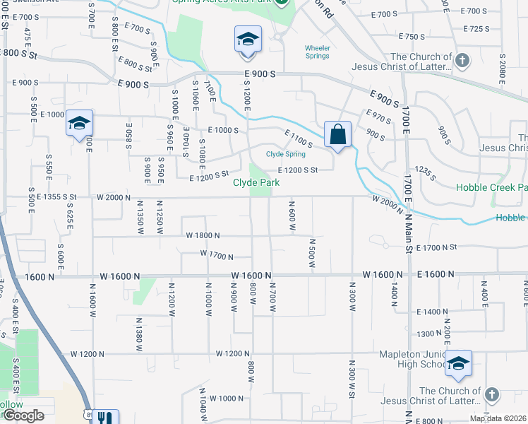 map of restaurants, bars, coffee shops, grocery stores, and more near 1915 North 700 West in Mapleton