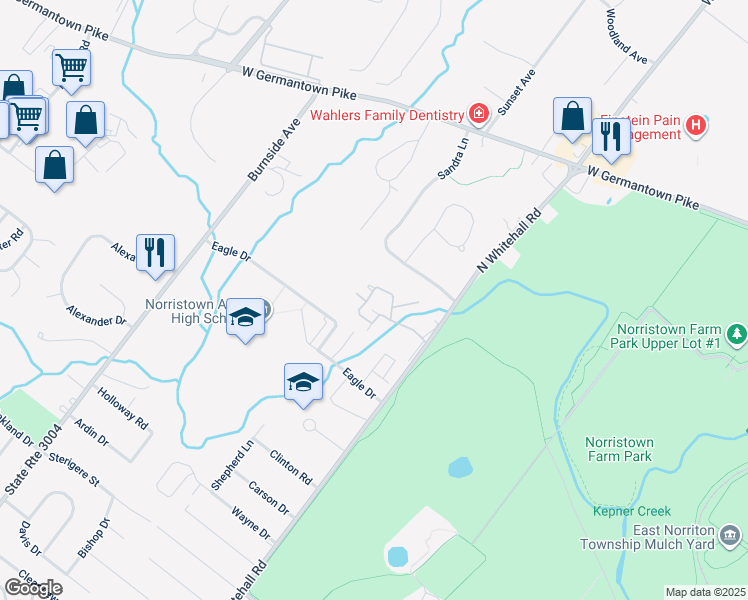 map of restaurants, bars, coffee shops, grocery stores, and more near 702 Stonybrook Drive in West Norriton