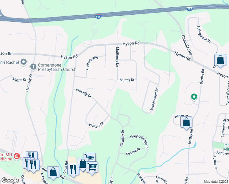 map of restaurants, bars, coffee shops, grocery stores, and more near 424 Matthews Lane in Jackson Township