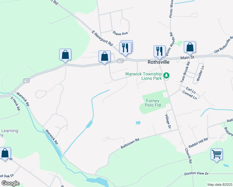 map of restaurants, bars, coffee shops, grocery stores, and more near 23 Wade Drive in Lititz