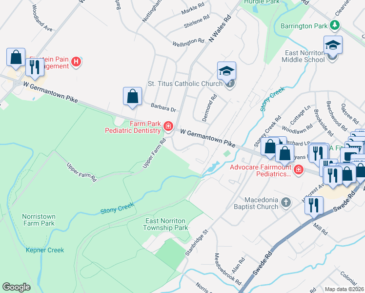map of restaurants, bars, coffee shops, grocery stores, and more near 156 Barley Sheaf Drive in Eagleville