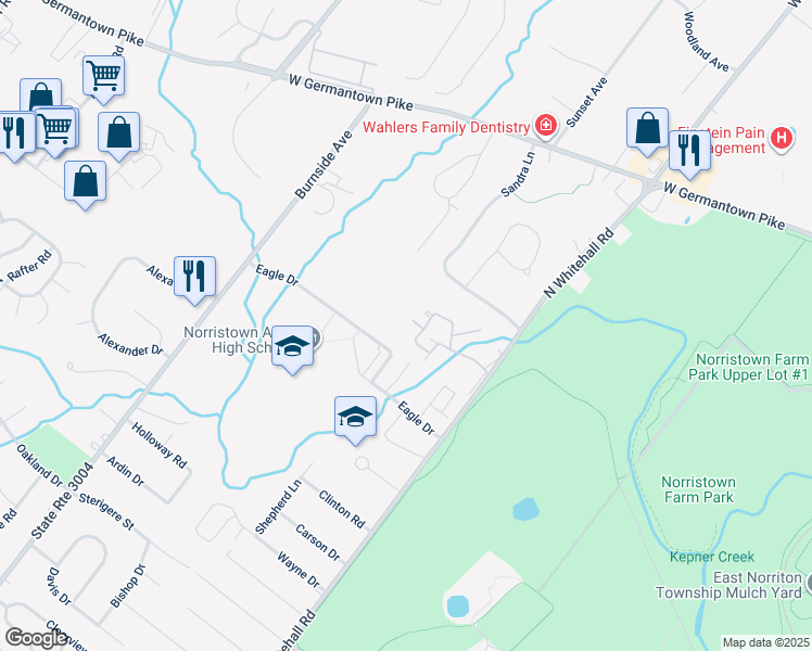 map of restaurants, bars, coffee shops, grocery stores, and more near 820 Stonybrook Drive in Eagleville