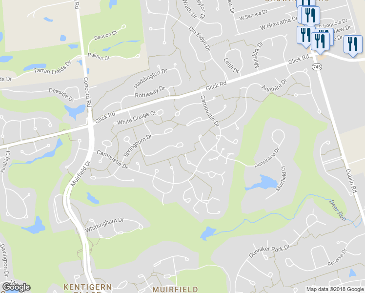 map of restaurants, bars, coffee shops, grocery stores, and more near 5576 Stansbury Drive in Dublin