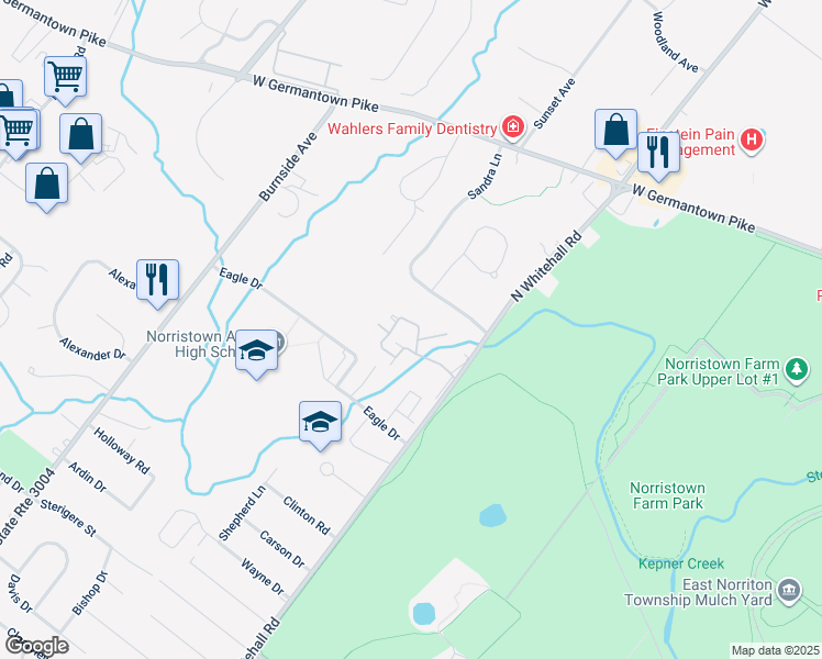 map of restaurants, bars, coffee shops, grocery stores, and more near 503 Stonybrook Drive in Eagleville