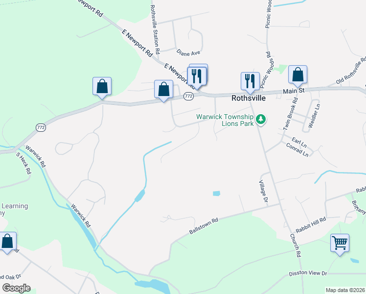 map of restaurants, bars, coffee shops, grocery stores, and more near 23 Wade Drive in Lititz