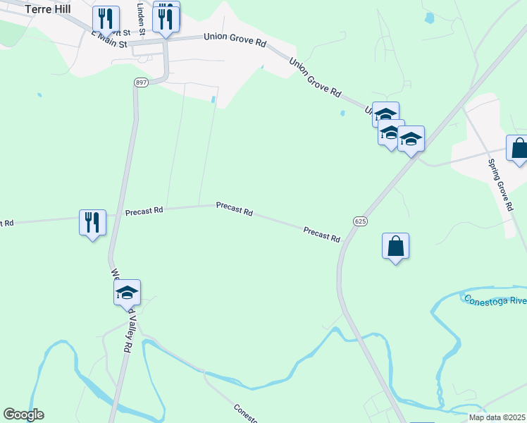 map of restaurants, bars, coffee shops, grocery stores, and more near 1241 Precast Road in East Earl