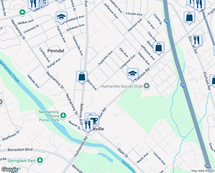 map of restaurants, bars, coffee shops, grocery stores, and more near 825 Fernwood Avenue in Langhorne